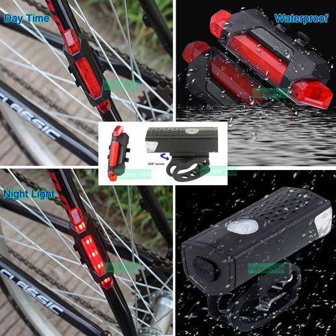 Rechargeable Bike Lights Set, Ultra Bright Bicycle Rear Lights for Night Riding, Waterproof 4 Modes