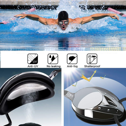 Swim Goggles, Anti Fog Swimming Goggles with UV Protection Mirrored & Clear Lenses