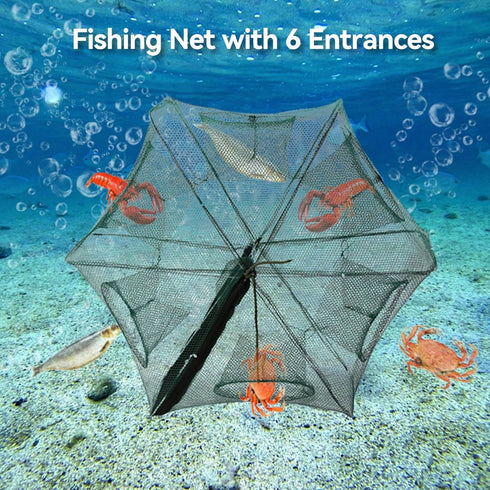 Cyrank 6 Crawfish Trap, Foldable Fishing Bait Trap Holes Hexagon Crab Trap Crawfish Fishing Net Portable Minnow Trap