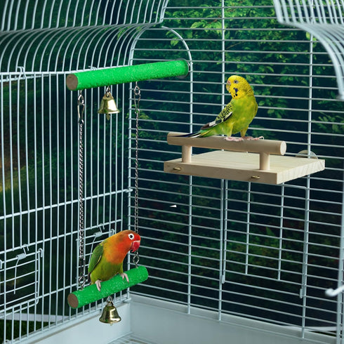 Natural Wood Bird Perches for Cage, Platform Swing, Nail Trimming Paw Grinding Stick for Parakeet Cockatiels Parrot