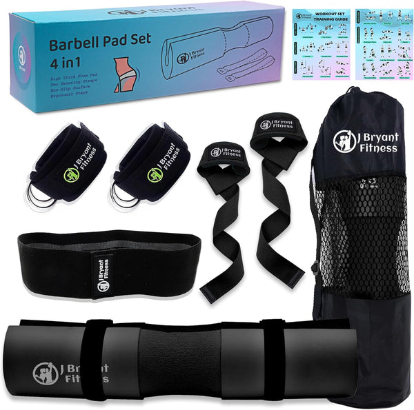 J Bryant Barbell Pad Set with 2 Ankle Straps for Cable Machines, Thick Cushion Hip-Thrusts Pad with Carry Bag