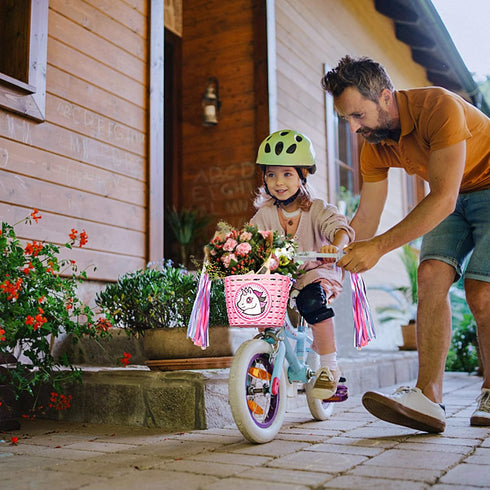 Kids Bike Basket Set for Girls, Handlebar Basket with Unicorn Bracelet, Bell, Streamers, and Sunglasses