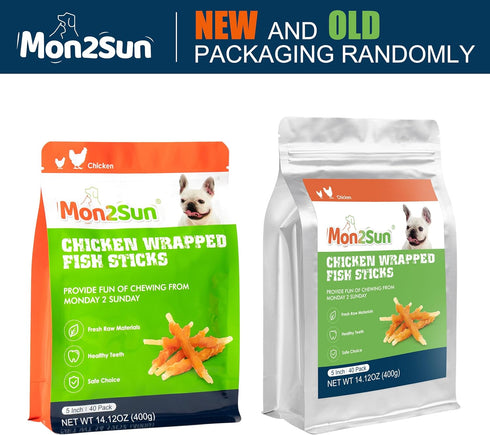 MON2SUN Rawhide Free Dog Treats, Chicken Wrapped Cod Sticks for Small Dogs, Soft Training Snacks 14.11oz