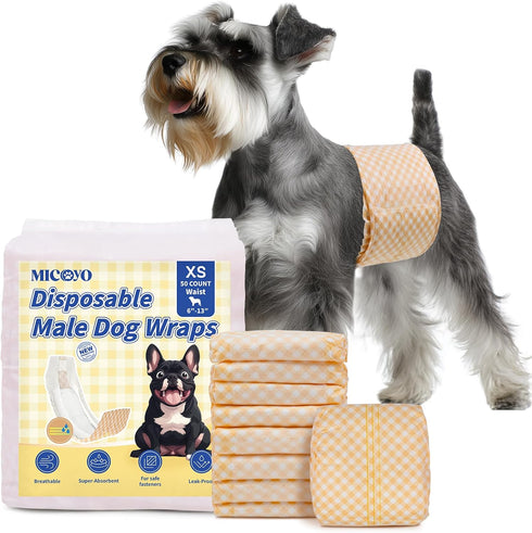 MICOOYO Disposable Male Dog Wraps, Male Dog Diapers Disposable with Wetness Indicator,