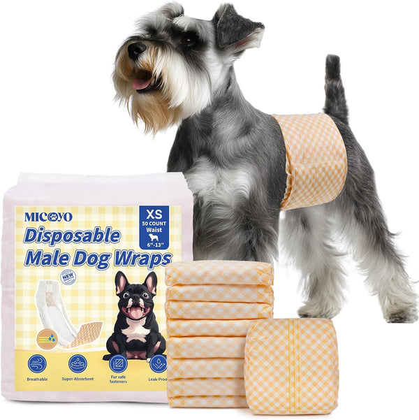 MICOOYO Disposable Male Dog Wraps, Male Dog Diapers Disposable with Wetness Indicator,