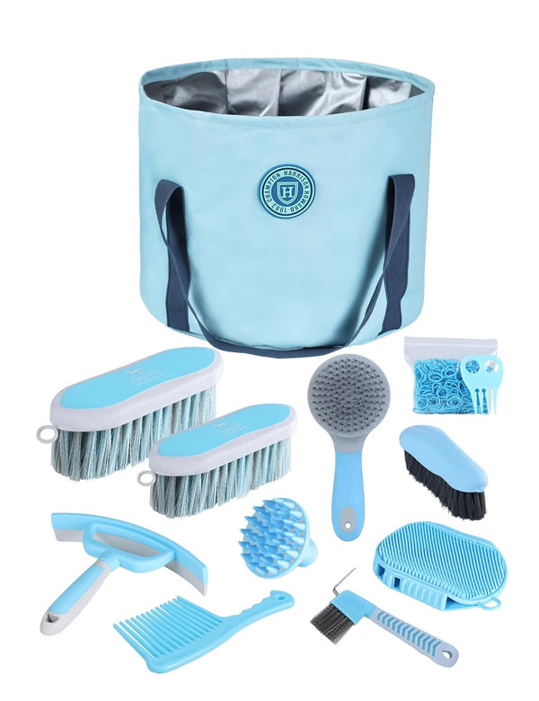 Harrison Howard Horse Grooming Kit 9 Piece with Tote, Non-Slip Silicone Grip