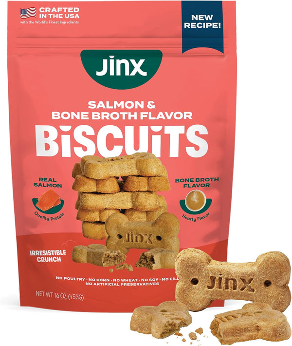 Jinx Oven-Baked Salmon Bone Broth Biscuit Dog Treats - Crunchy, All Natural,