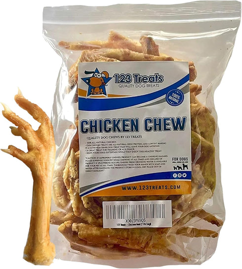 123 Treats Chicken Feet Dog Treats 100% Natural Baked Chicken Feet for