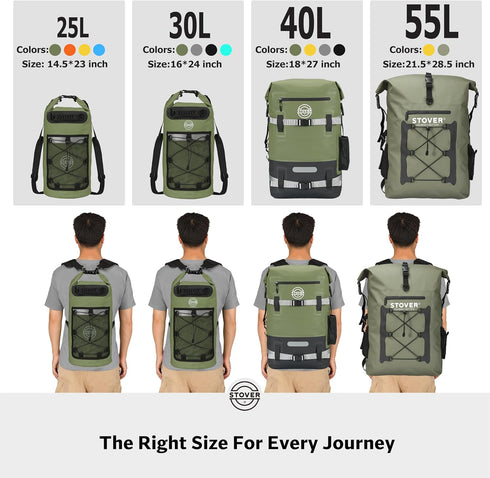 STOVER 25/30/40/55L Waterproof Dry Backpack, Large Floating Dry Bag for Kayaking, Fishing, Camping, Heavy Duty