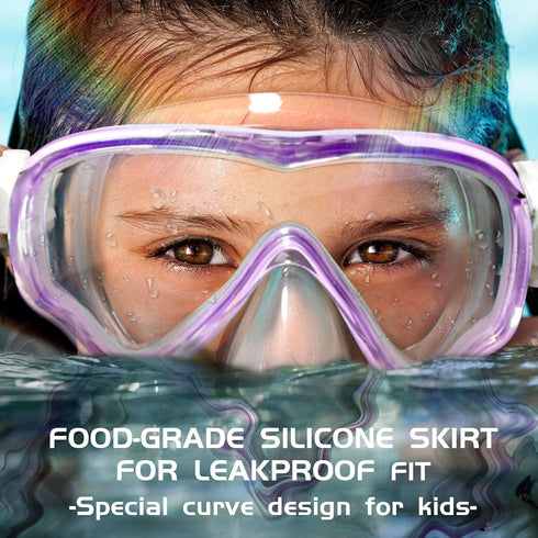 Seago Kids Swim Goggles Snorkel Diving Mask for Youth (5-15), Anti-Fog 180° Clear View