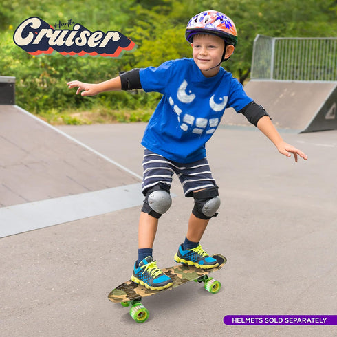 Hurtle Standard Mini Cruiser Skateboard - 6'' PP Deck, Complete Double Kick Board with LED Light Wheels