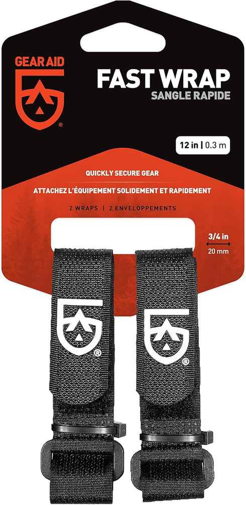 GEAR AID ¾” Fast Wrap - Adjustable Cinch-and-Stick Straps with D-Ring for Gear Organization, 12” Length