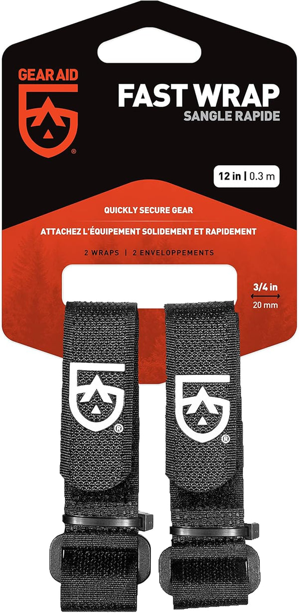 GEAR AID ¾” Fast Wrap - Adjustable Cinch-and-Stick Straps with D-Ring for Gear Organization, 12” Length