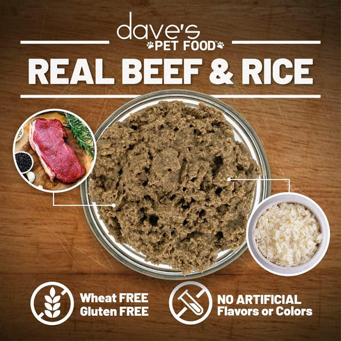Dave's Pet Food Wet Dog Food (Beef & Rice) - Made in USA, Naturally Healthy, 13.2 oz Cans, Case of 12
