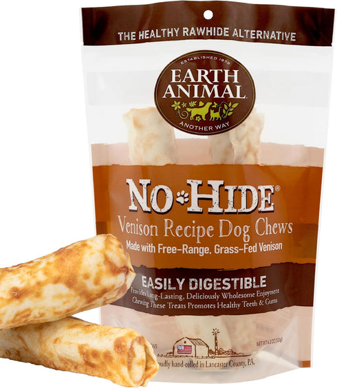 Earth Animal No Hide Medium Venison Flavored Dog Chews - Long Lasting Chew Sticks for Large Dogs