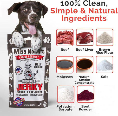 8 oz. Miss Nelly's -All Natural Beef Jerky Dog Treats - Soft Sticks - USA Made and Sourced - Original Smoke House