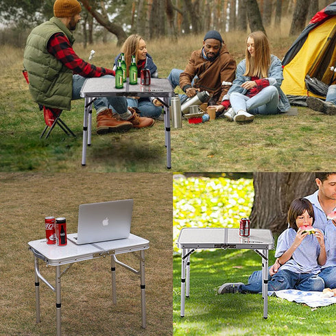 Folding Camp Table Small, 24''L x 16''W with Adjustable Height Legs for Indoor Outdoor Lightweight Dining