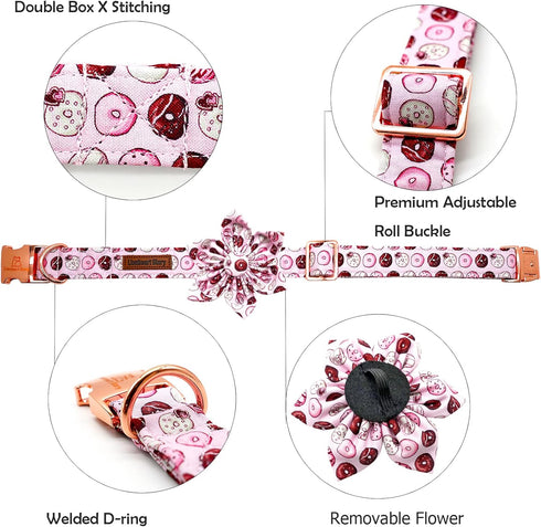 Lionheart glory Dog Collar, pink Dog Flower Collar for Female Dogs Collar with Flower Adjustable Flower Collar Cute Patterns for Small Dogs Pet Gift