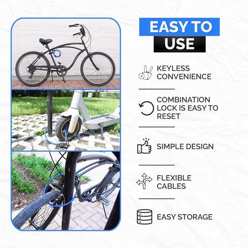 Security Cable Lock Set, Resettable Combination Lock with Mounting Bracket, Portable for Bikes and Scooters