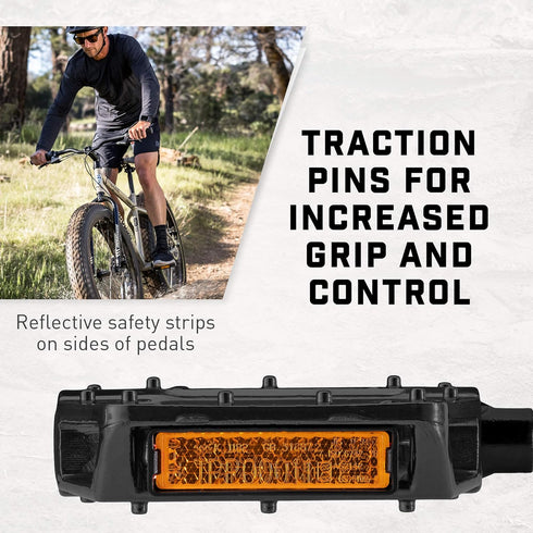 Mongoose Bike Pedals for Adult Mountain Bikes - Lightweight Alloy Wide Platform with 1/2" and 9/16" Adapters
