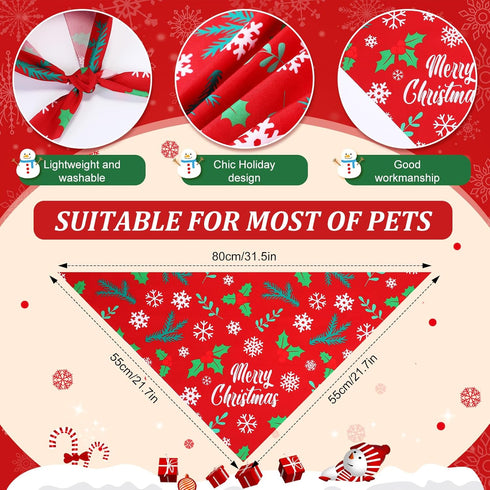 50 Set 25 (31.5 21.7 21.7) Preboun Pcs Christmas Dog Bandanas Bulk Red and Green Bandanas for Dogs Triangle Kerchief