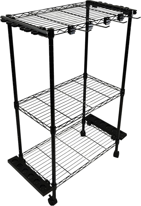 Old Cedar Outfitters Rolling Rod Cart and Tackle Trolley - Holds 12 Rod and Reel Combo for Storage