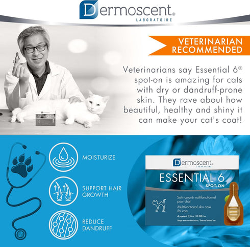 6 Bayer Dermoscent Essential Spot On Skin Care for Cats Pet Itch Remedies
