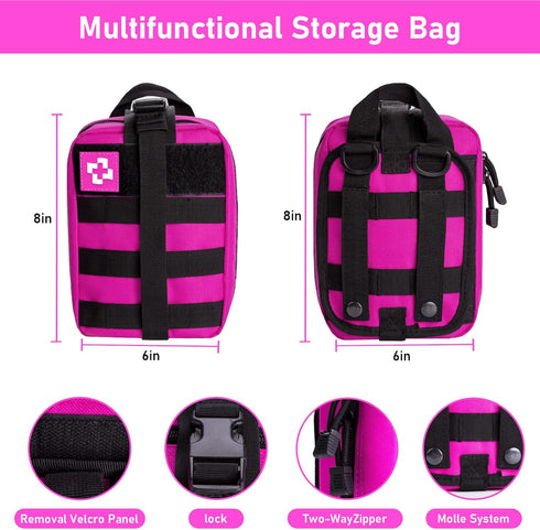 Pink Survival Kits with First Aid Kit, Hiking Camping Gear for Women, Professional Bug Out Bag Set