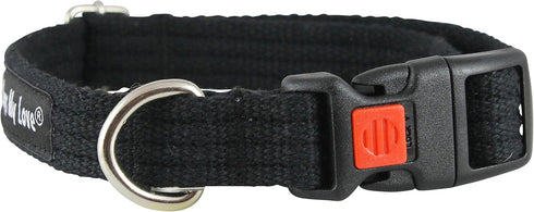 Cotton Web Adjustable Dog Collar with Locking Device, Black, 4 Sizes (Small: Neck 11.5"-15.5"; Width 1/2")