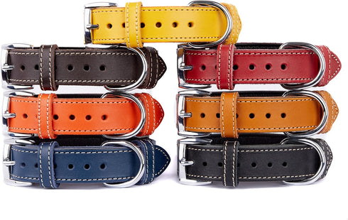 Soft Leather Dog Collar - Durable Heavy Duty Collars for Small, Medium, Large Dogs