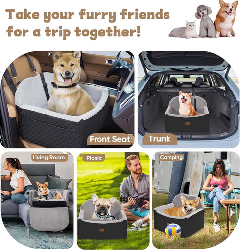 WarmInsula Dog Car Seats for Small Dogs, Detachable Dog Booster Car Seat with Storage Pockets Safety Belt, Pet Booster