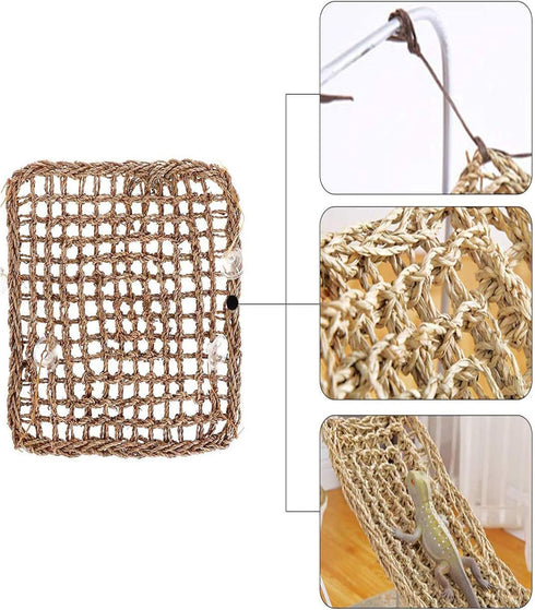 Tfwadmx 2 Pack Bearded Dragon Hammock, Reptile Climbing Decor, 100% Natural Seagrass Fabric for Reptiles