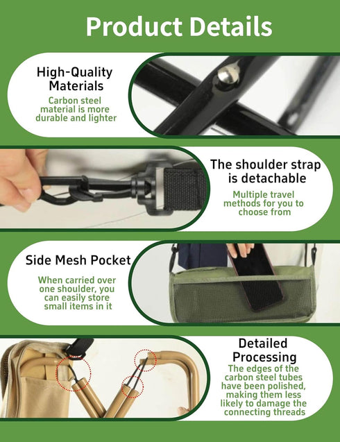 4 270Lbs 3s Setup, 600D 5000 COMELY Camping Stool Folding Chair: All-Terrain Pocket Stool, Anti-Sink Feet Stability