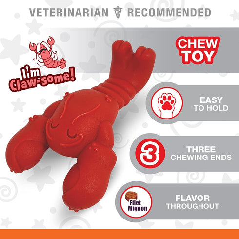 Nylabone Lobster Dog Toy Power Chew, Cute Toys for Aggressive Chewers with a Funny Twist! Filet Mignon Flavor,