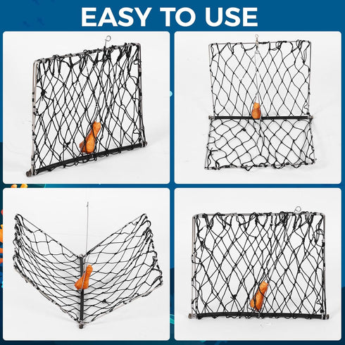 2 Set Windyun Foldable Crab Trap with Bait Clip and Orange Braided Line Crab Trap Crabjaw Crab Snare Crab Nets