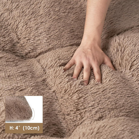 EHEYCIGA Fluffy Dog Crate Pad, Plush Faux Fur Washable Anti-Anxiety Bed for Small Dogs, Camel