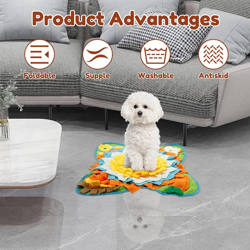 Kandishiex 23.62 23.62 inch Snuffle Mat for Dogs Cats Rabbits, Plush Fabric Flower Shape Slow Eating Mat with Anti-Slip