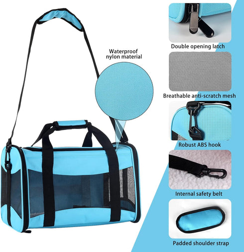 Cat Carrying Case - Pet Carrier Airline Approved, Protable and Breathable Pet Travel Carrier Removable Fleece Pad
