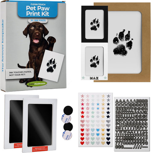 Large Inkless Pet Paw Print Kit, Clean-Touch Ink Pads for Large Dogs, Keepsake Frames & Accessories