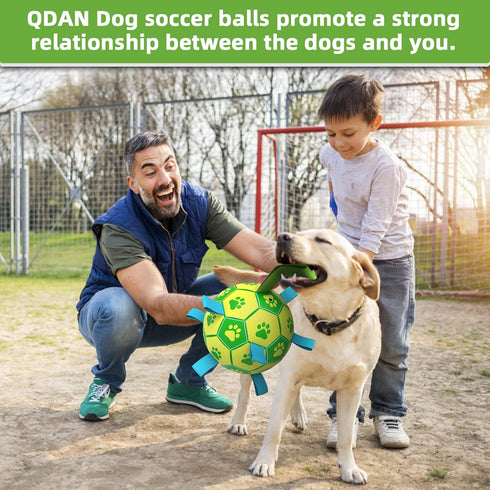 Dog Toys Soccer Ball - Interactive Tug of War Toy, Durable Water Ball for Small & Medium Dogs - Green & Yellow (6 inch)