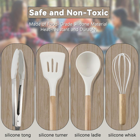 Portable Kitchen Cooking Utensils Set - Camping Gear Must-Have Supplies for Outdoor BBQ, Grill, Picnic, Hiking
