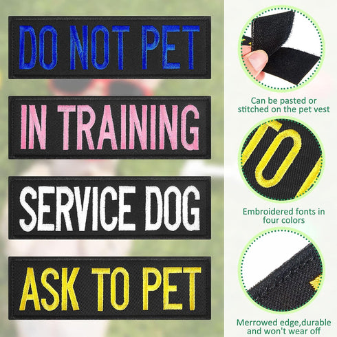 8 Pieces Colorful Service Dog Patches, Do Not Pet and Ask to Pet Vest Patches for Animal Tactical Harnesses