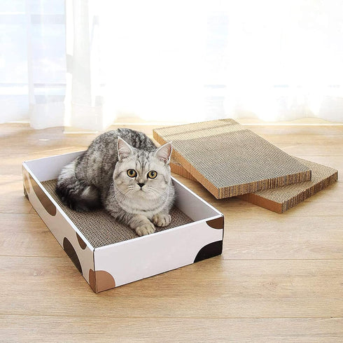 3 Packs Cat Scratcher Pad with Box, Durable Cardboard Refill, 3 in 1 Recyclable Cat House