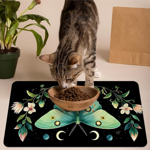 HEAKIERG 16"x24", Pet Bowl Mats for Food Cat Play Mat Pet Feeding Rug with Waterproof & Non-Slip Rubber Bottom Cushion