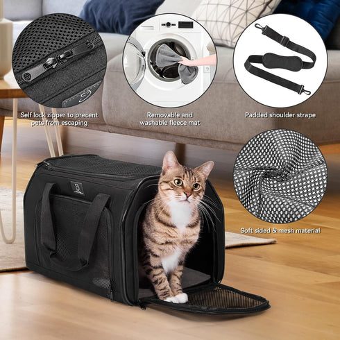 15lbs, Airline Approved Pet Carrier for Small Dogs & Cats Up to Soft-Sided, Foldable, Ventilated, TSA Travel Bag