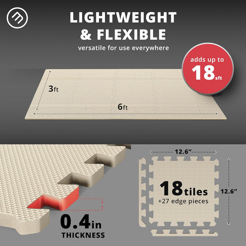 Gym Flooring Set - Interlocking EVA Soft Foam Floor Mat, 18 Pieces Puzzle Rubber Tiles for Home Fitness, Garage