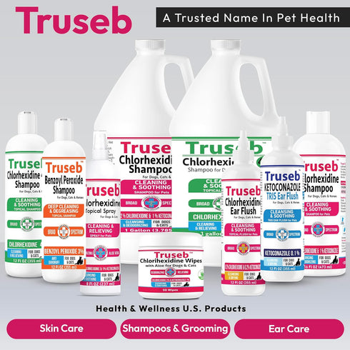 Pet Health Pharma 4% 12 oz 4% 12 oz) Truseb Topical Chlorhexidine Shampoo for Dogs, Cats, and Horses