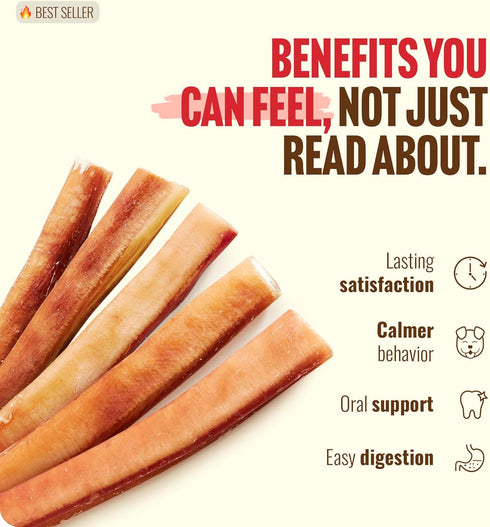 (6 Inch, 4 Pack), 100% 50% Natural Farm Jumbo Bully Sticks Odor Free, Extra-Thick Dog Chews - Fully Digestible Beef