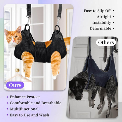 Cat Grooming Hammock, Nail Clipper Hammock for Trimming, Dog Sling for Nail Clipping, Hanging Harness (Black XS)