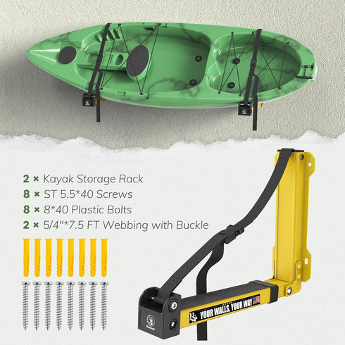 GanFindX Heavy-Duty Foldable Kayak Wall Rack, 9.5-13.8" Storage Hanger for Canoe, Paddle Board, Surfboard